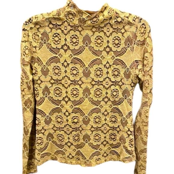 Anthropologie, Maeve Lace Patterned Top - Yellow and Brown XS - Picture 2 of 7